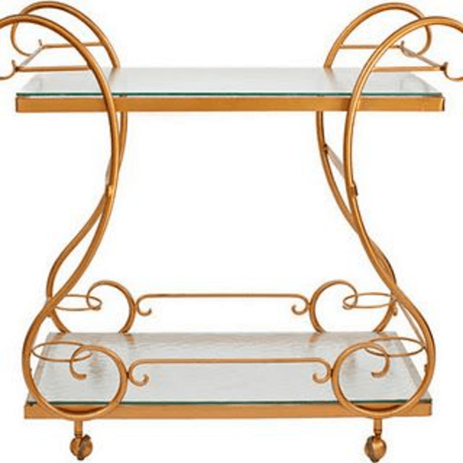 Trueliving Luxury Golden Metal Bar Trolley 62.5D x 42.5W x 82.5H Centimeters