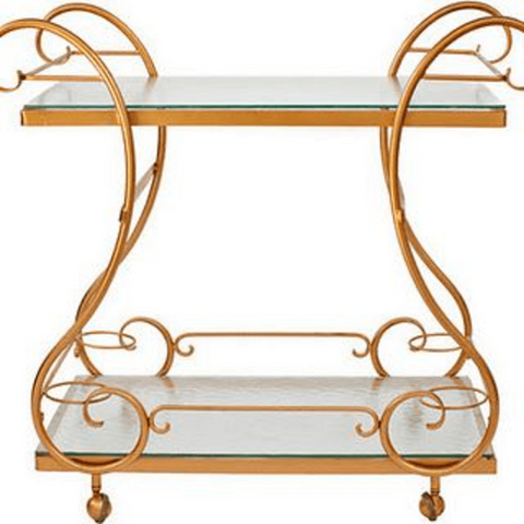 Trueliving Luxury Golden Metal Bar Trolley 62.5D x 42.5W x 82.5H Centimeters