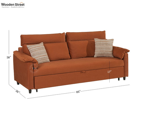 Bruna 3-Seater Convertible Sofa Cum Bed | Pull-Out Mechanism | Adjustable Backrest | Premium Fabric Upholstery | Space-Saving Design (Orange)