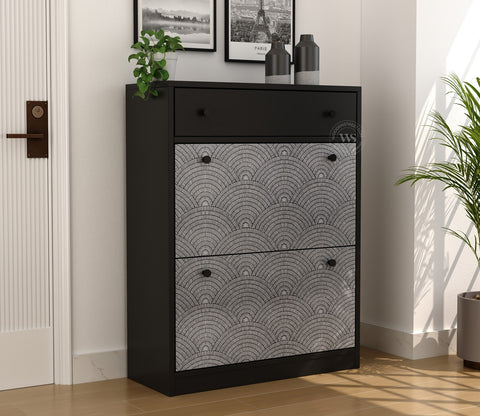 Kazen Engineered Wood Shoe Rack with Tilt Out Mechanism (Scallop Pattern)