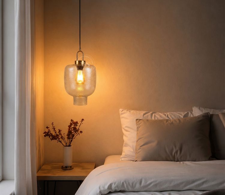Elision Textured Glass and Metal Hanging Light (Gold, M)