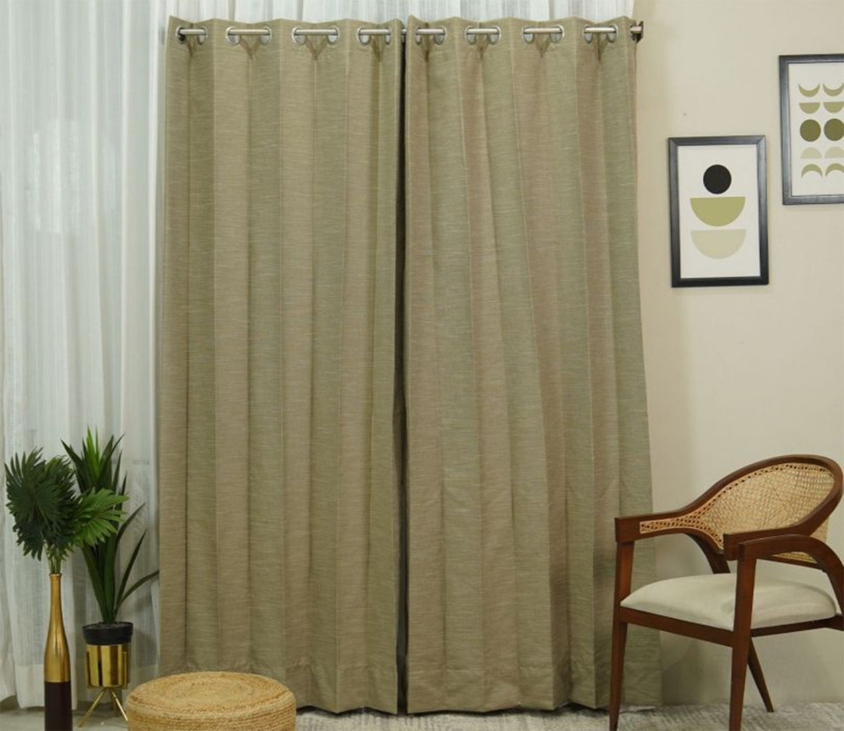 Solid Line Textured 1 Piece Light-Filtering Door Curtains (Beige, 7 Feet)