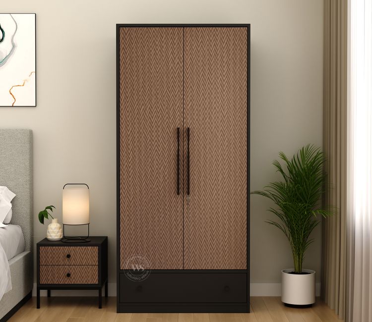 Avren Engineered Wood Wardrobe with Textured Front & Drawer Storage (Zigzag Brown)
