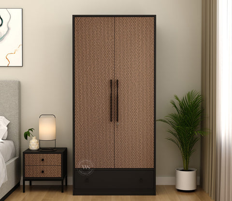 Avren Engineered Wood Wardrobe with Textured Front & Drawer Storage (Zigzag Brown)