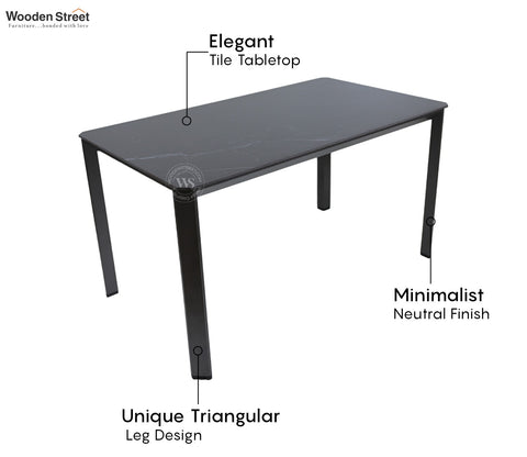 Aeris 6 Seater Modern Dining Table & Artificial Marble Top (Black Finish)