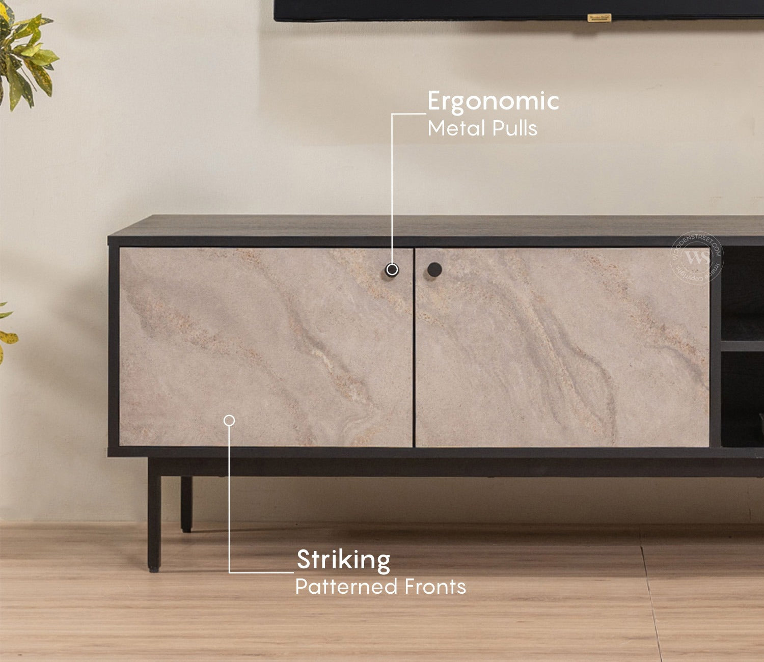 Orbis Modern Black TV Cabinet & Sideboard with Textured Front & Metal Base (Engineered Wood, Marble Pattern)