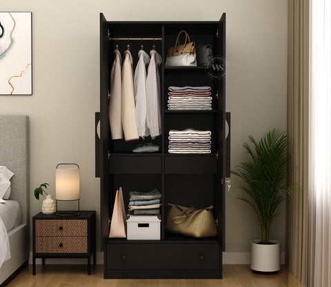 Avren Engineered Wood Wardrobe with Textured Front & Drawer Storage (Zigzag Brown)