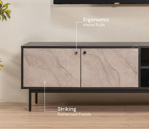 Orbis Modern Black TV Cabinet & Sideboard with Textured Front & Metal Base (Engineered Wood, Marble Pattern)