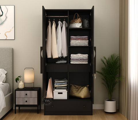 Avren Engineered Wood Wardrobe with Textured Front & Drawer Storage (Chevron Pattern)