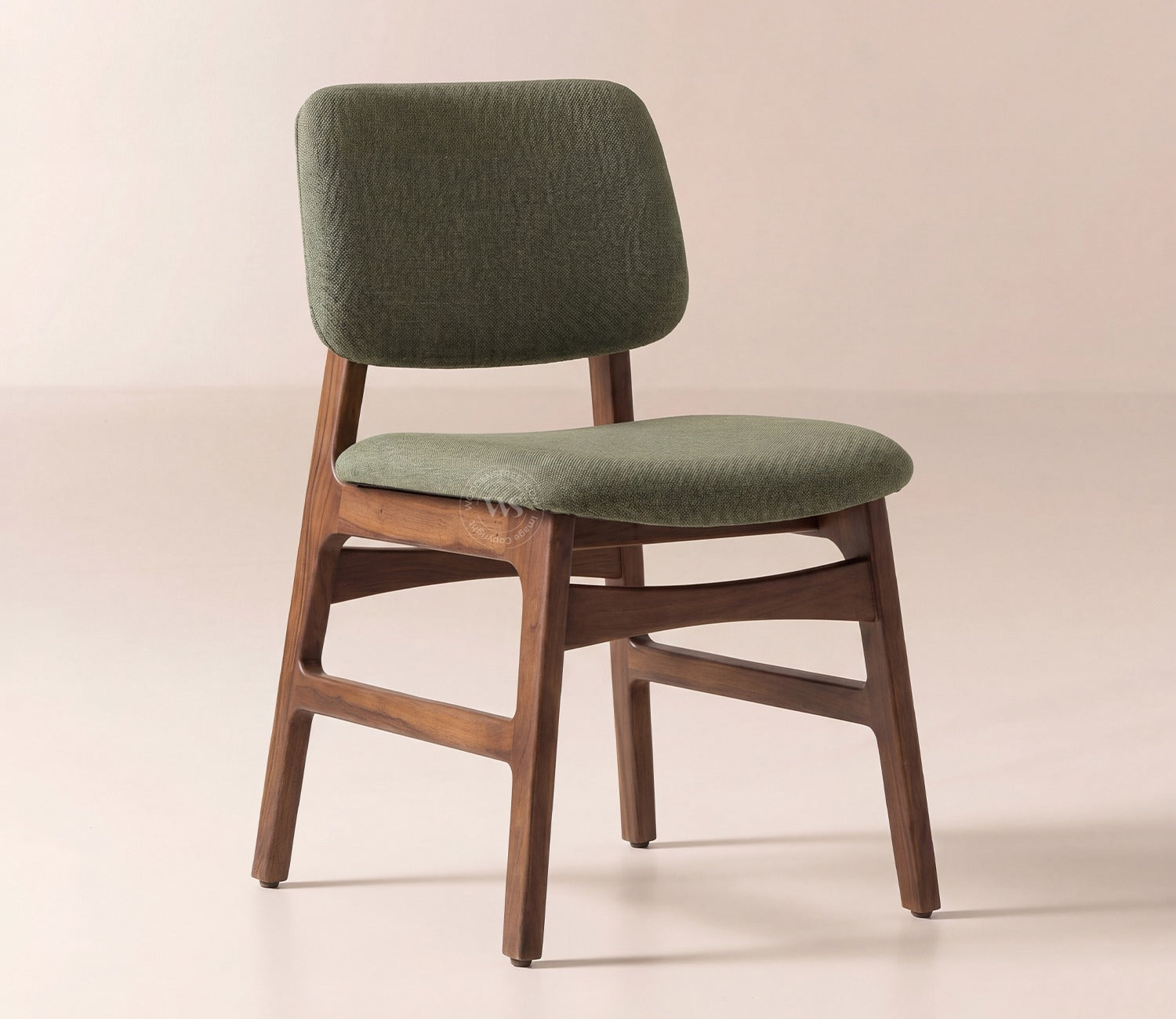 Vinara Upholstered Sheesham Wood Dining Chair (Sage Green, Teak Finish)