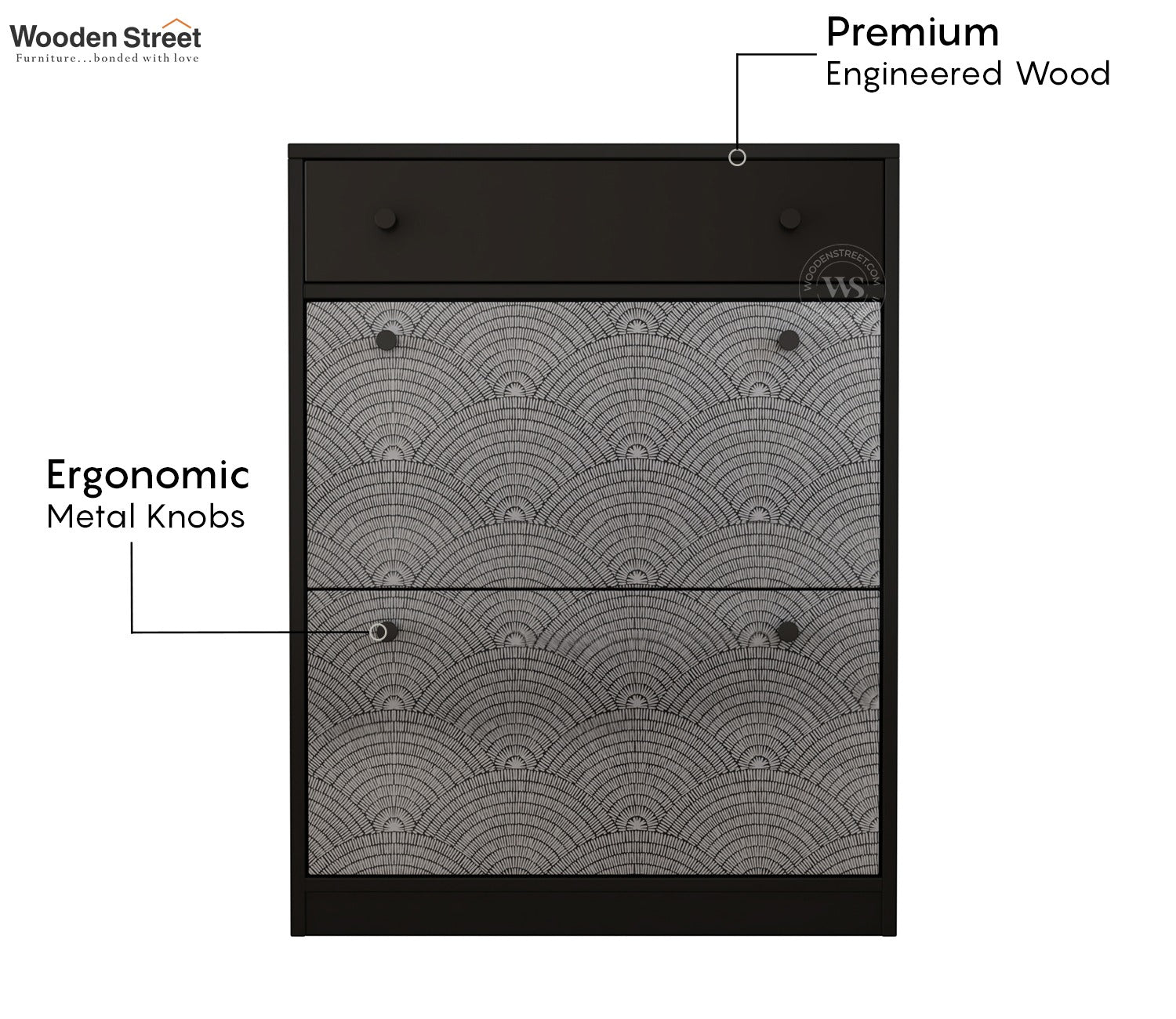 Kazen Engineered Wood Shoe Rack with Tilt Out Mechanism (Scallop Pattern)