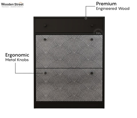 Kazen Engineered Wood Shoe Rack with Tilt Out Mechanism (Scallop Pattern)