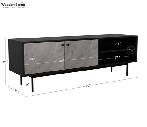 Orbis Modern Black TV Cabinet & Sideboard with Textured Front & Metal Base (Engineered Wood, Marble Pattern)