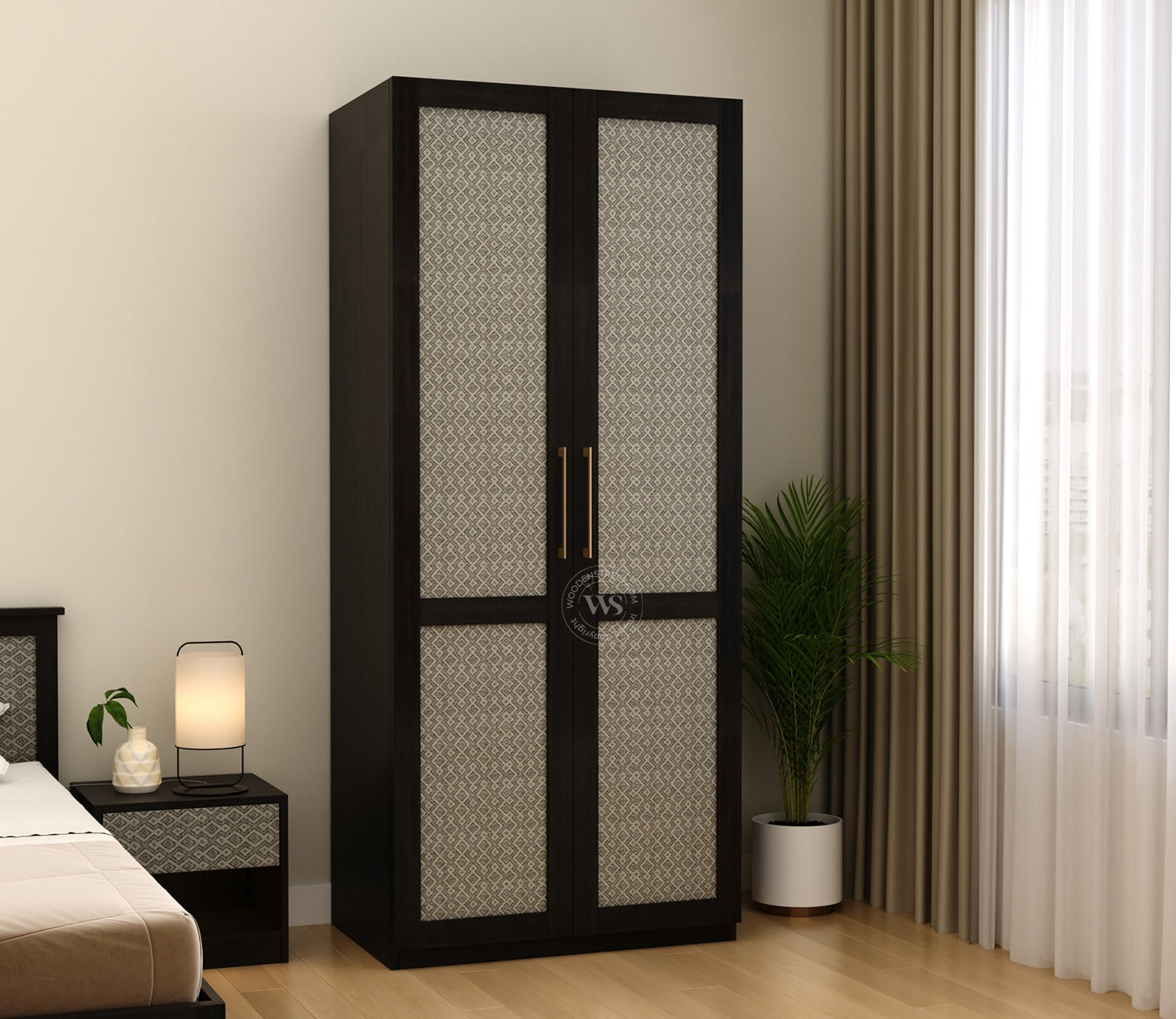 Tactica Engineered Wood Wardrobe with Textured MDF Accented Doors & Drawer Storage (Trellis Pattern)