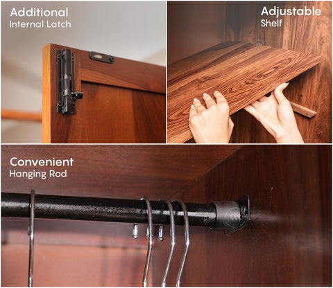 Saanvi Sheesham Wood Wardrobe with Elegant Cane Detailing (Teak Finish)