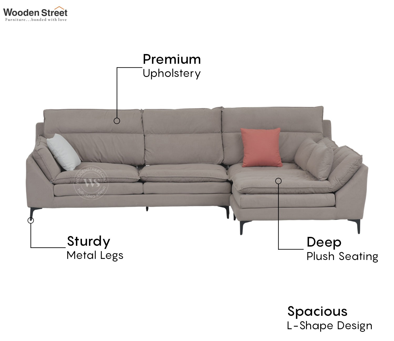 Arnett Premium L shape Fabric Sofa (Brown)