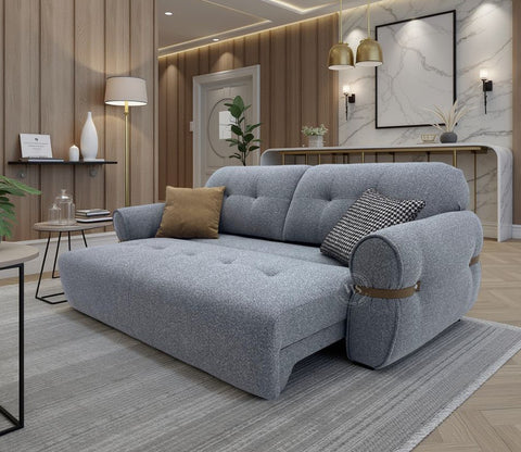 Reva 3-Seater Electric Sofa Cum Bed | Motorized Conversion Mechanism | Fabric Upholstery (Grey)