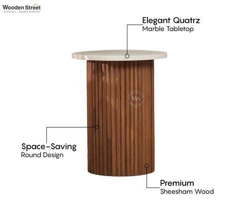 Shanay Sheesham Wood Quatrz Top Side and End Table (Teak Finish)