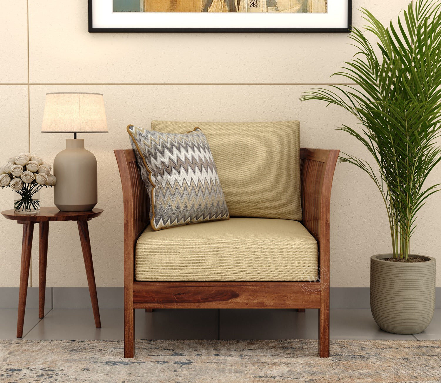 Raiden 1 Seater Wooden Sofa (Honey Irish Cream)
