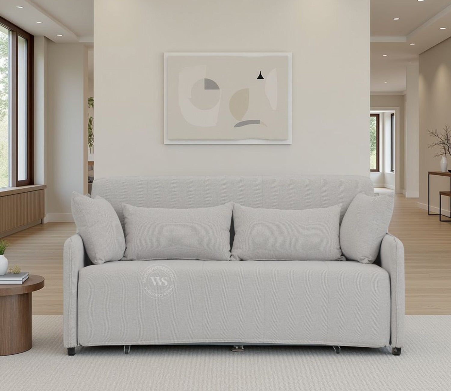 Dorado Premium Fabric Pull-Out Sofa Cum Bed (White)