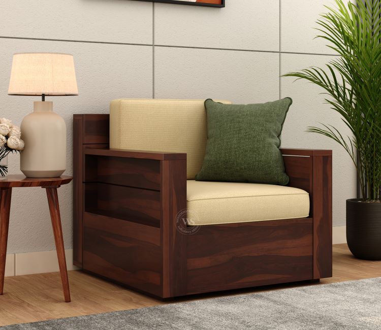 Marriott 1 Seater Wooden Sofa (Walnut Irish Cream)
