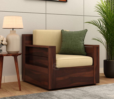Marriott 1 Seater Wooden Sofa (Walnut Irish Cream)