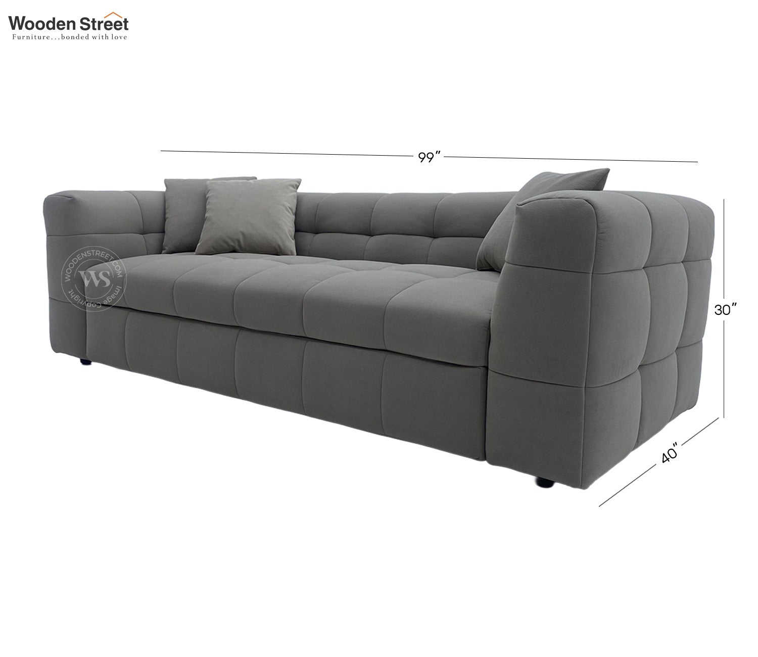 Cinnaro Modern Sofa Cum Bed with Pull Out Conversion and Tufted Design (Grey)