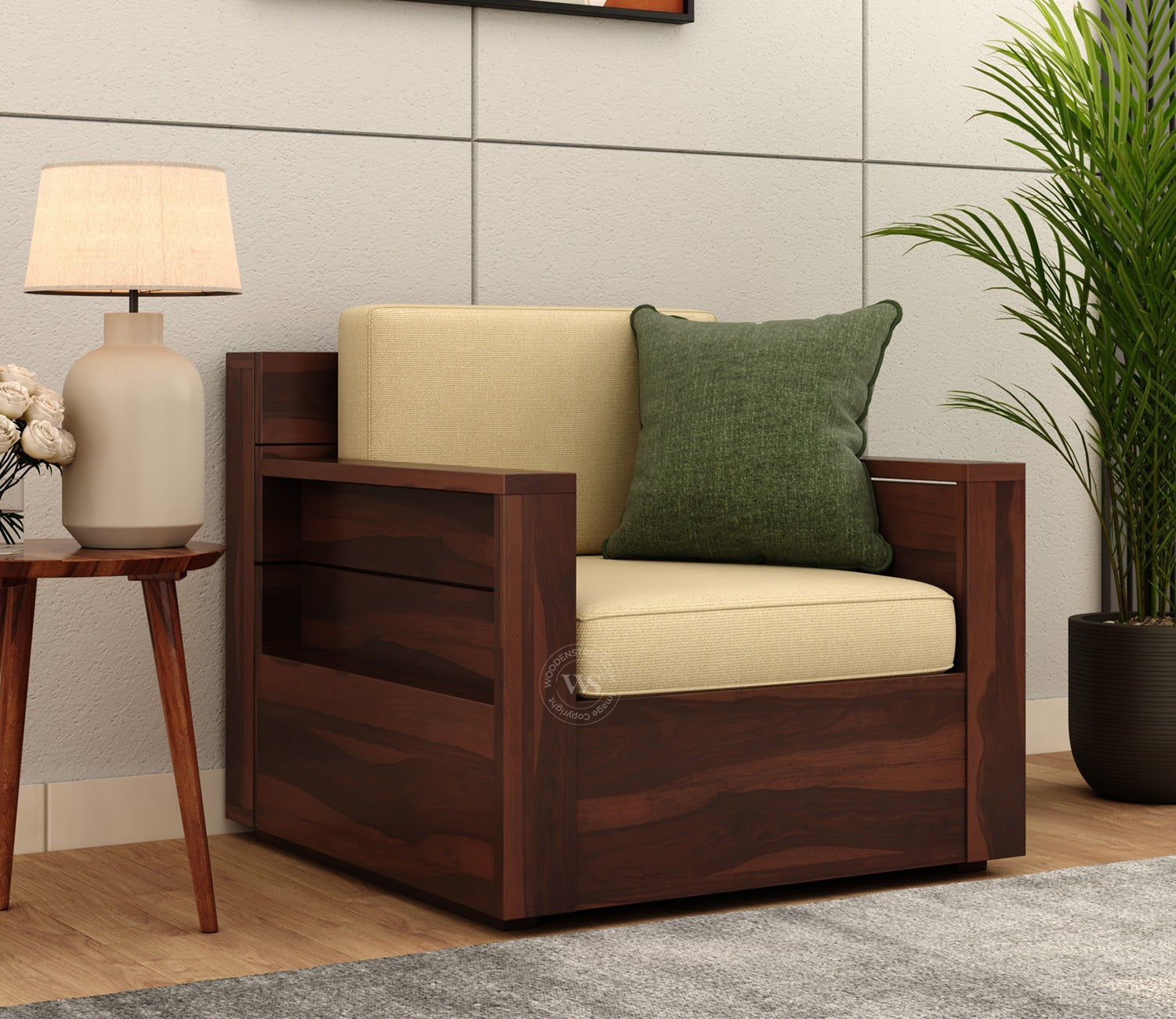 Marriott 1 Seater Wooden Sofa (Walnut Irish Cream)