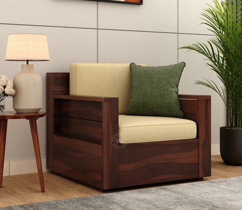 Marriott 1 Seater Wooden Sofa (Walnut Irish Cream)