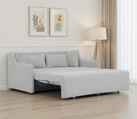 Dorado Premium Fabric Pull-Out Sofa Cum Bed (White)
