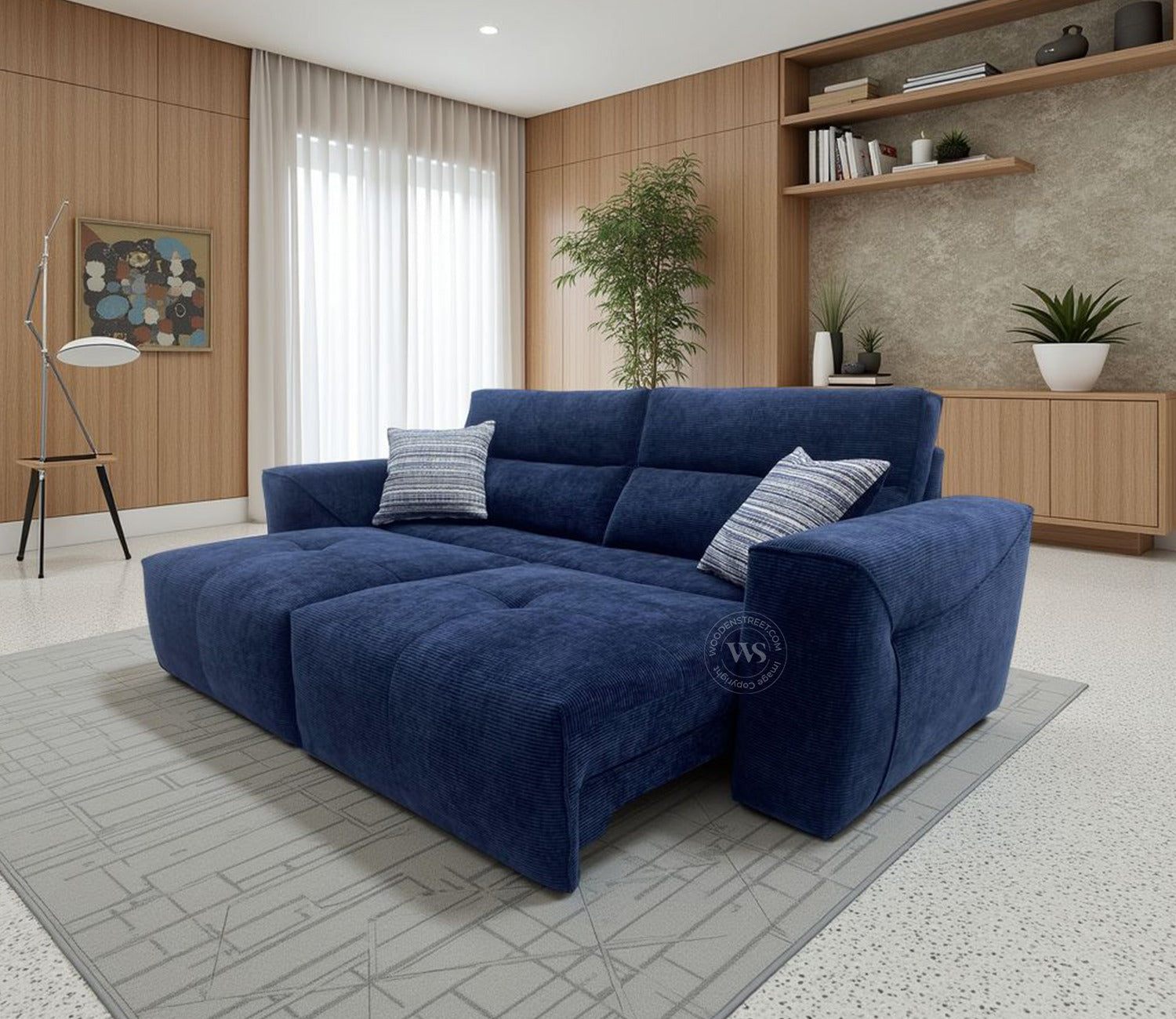 Midoro Powered Recliner Sofa with Extendable Seating (Blue)