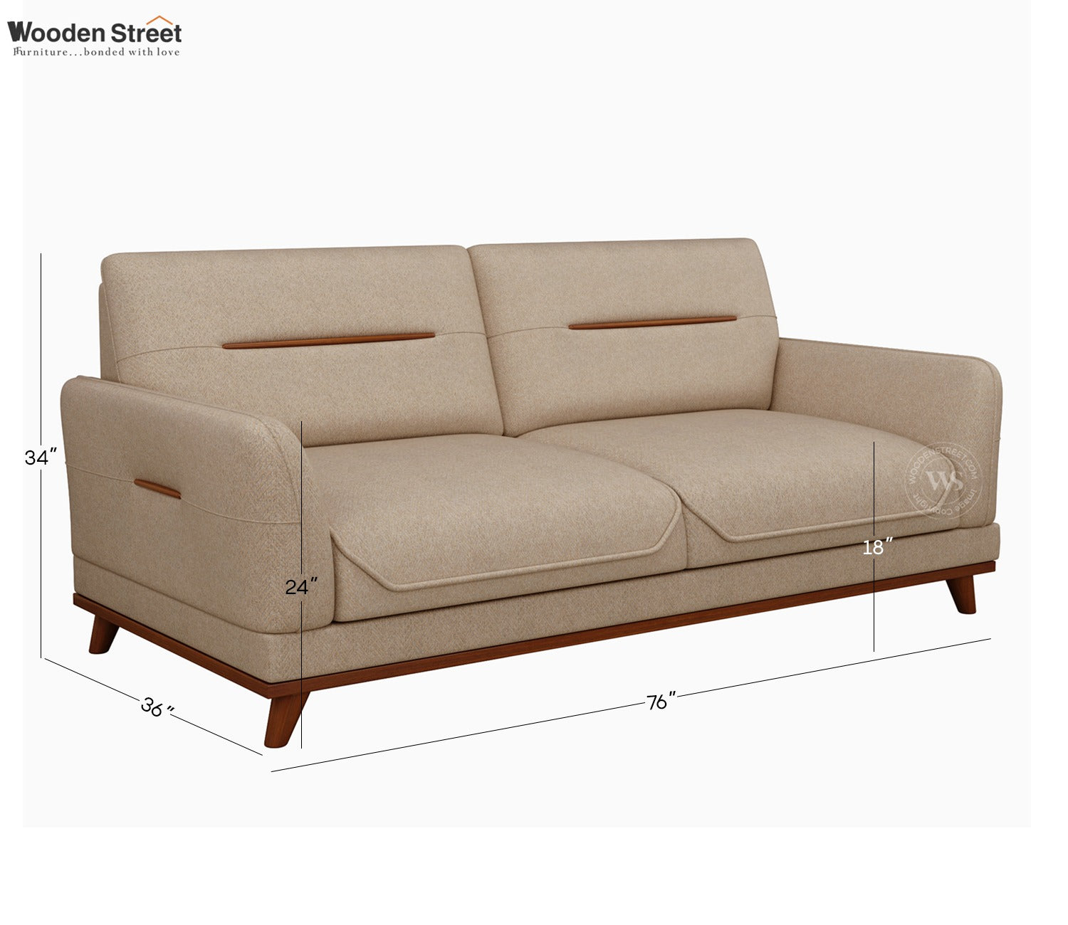Alvaro 3+1+1 Seater Fabric Sofa with Wooden Accents (Cottage Ivory)