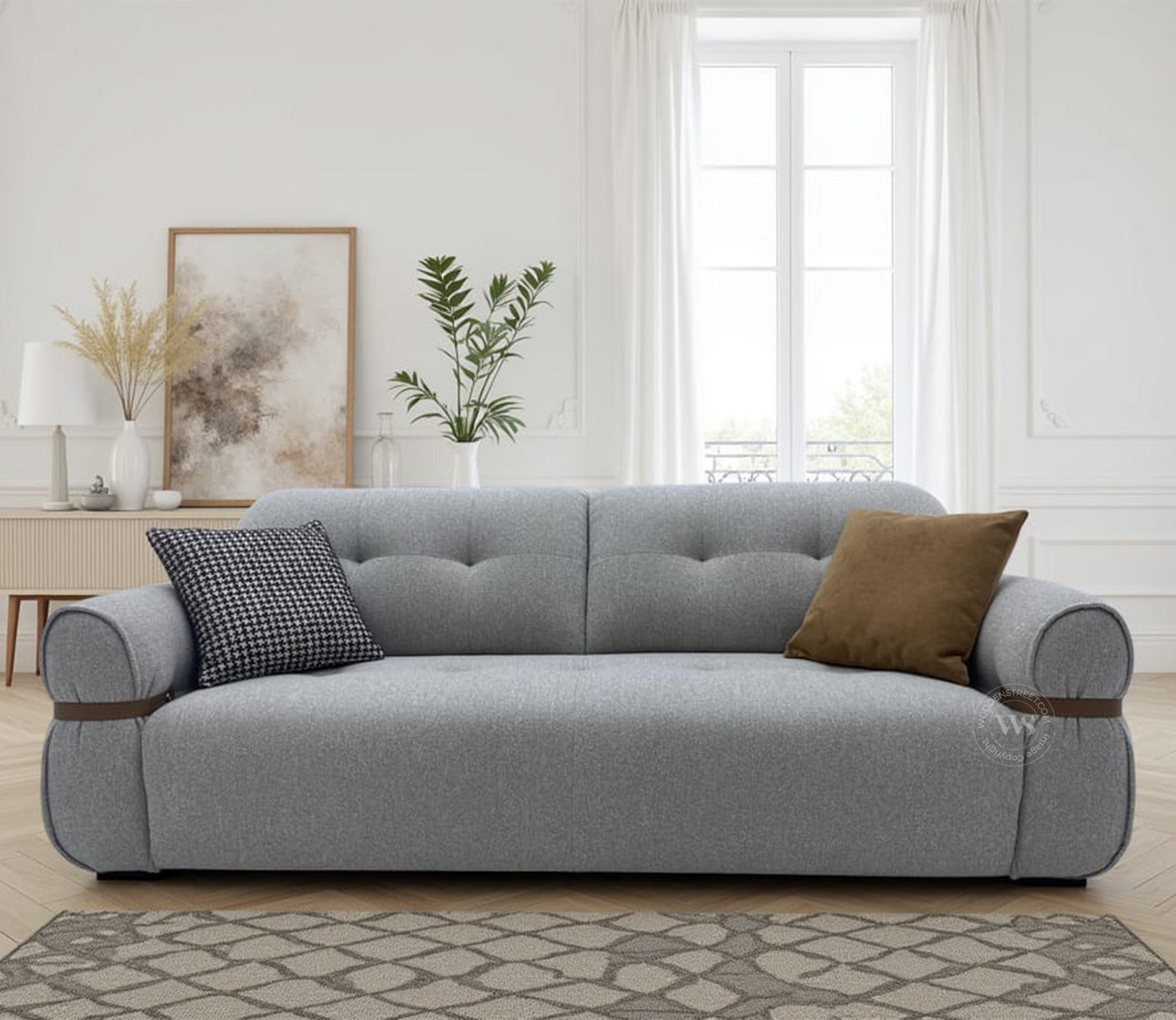 Reva 3-Seater Electric Sofa Cum Bed | Motorized Conversion Mechanism | Fabric Upholstery (Light Grey)