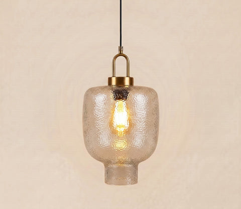 Elision Textured Glass and Metal Hanging Light (Gold, M)