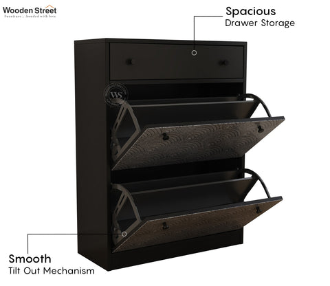 Kazen Engineered Wood Shoe Rack with Tilt Out Mechanism (Scallop Pattern)
