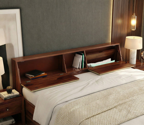 Walken Sheesham Wood Bed with Full Drawer Storage (King Size, Honey Finish)