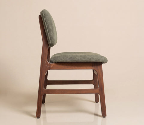 Vinara Upholstered Sheesham Wood Dining Chair (Sage Green, Teak Finish)