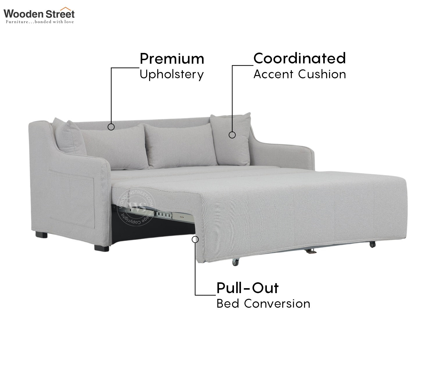 Dorado Premium Fabric Pull-Out Sofa Cum Bed (White)
