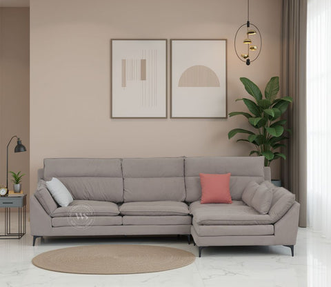 Arnett Premium L shape Fabric Sofa (Brown)
