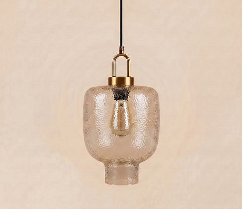 Elision Textured Glass and Metal Hanging Light (Gold, M)