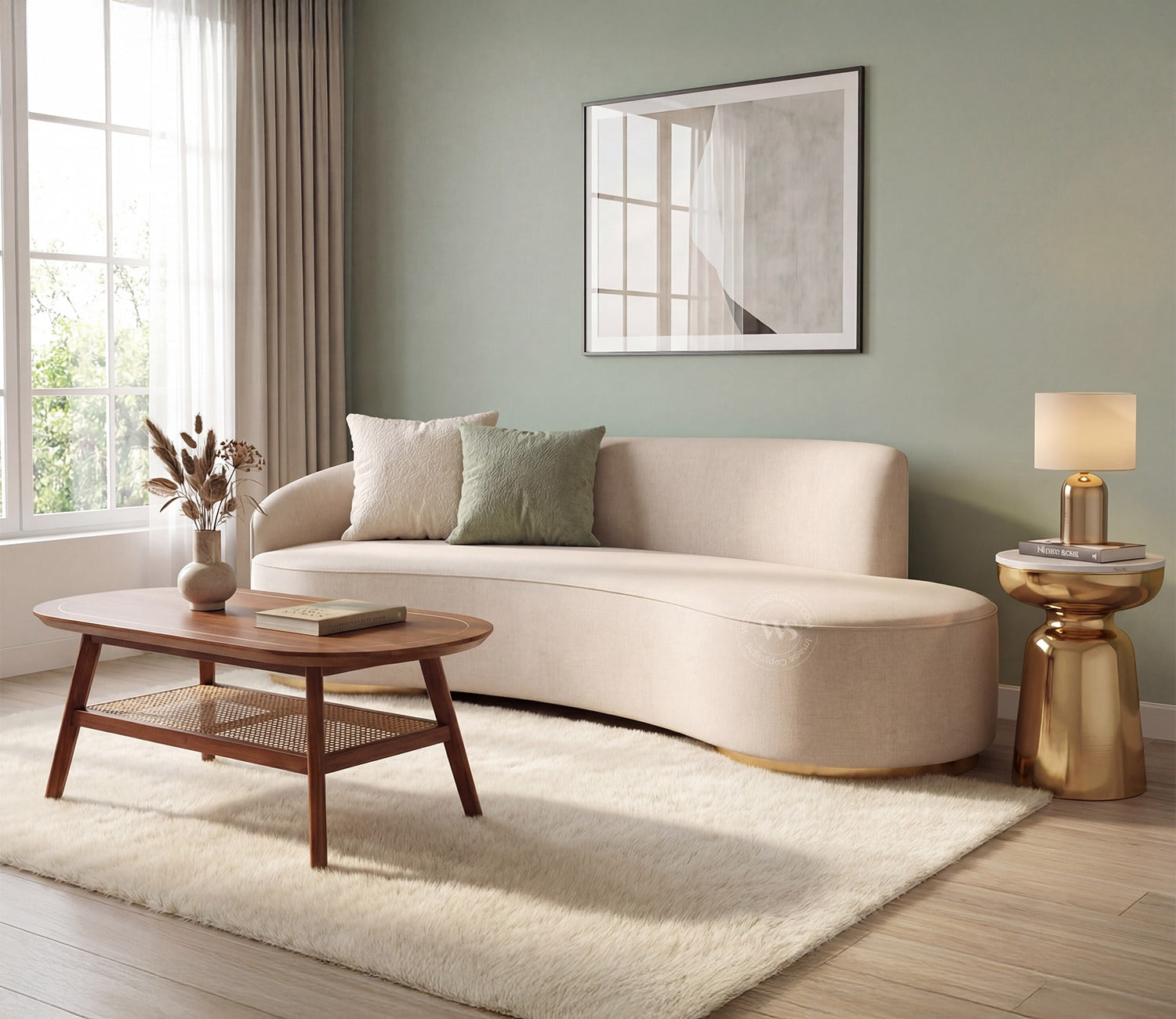 Osbert 3 Seater Curved Sofa (Cotton, Jade Ivory)