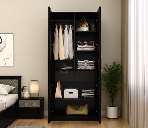 Tactica Engineered Wood Wardrobe with Textured MDF Accented Doors & Drawer Storage (Trellis Pattern)