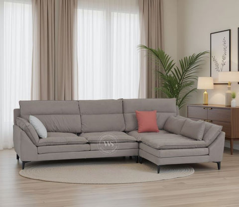 Arnett Premium L shape Fabric Sofa (Brown)