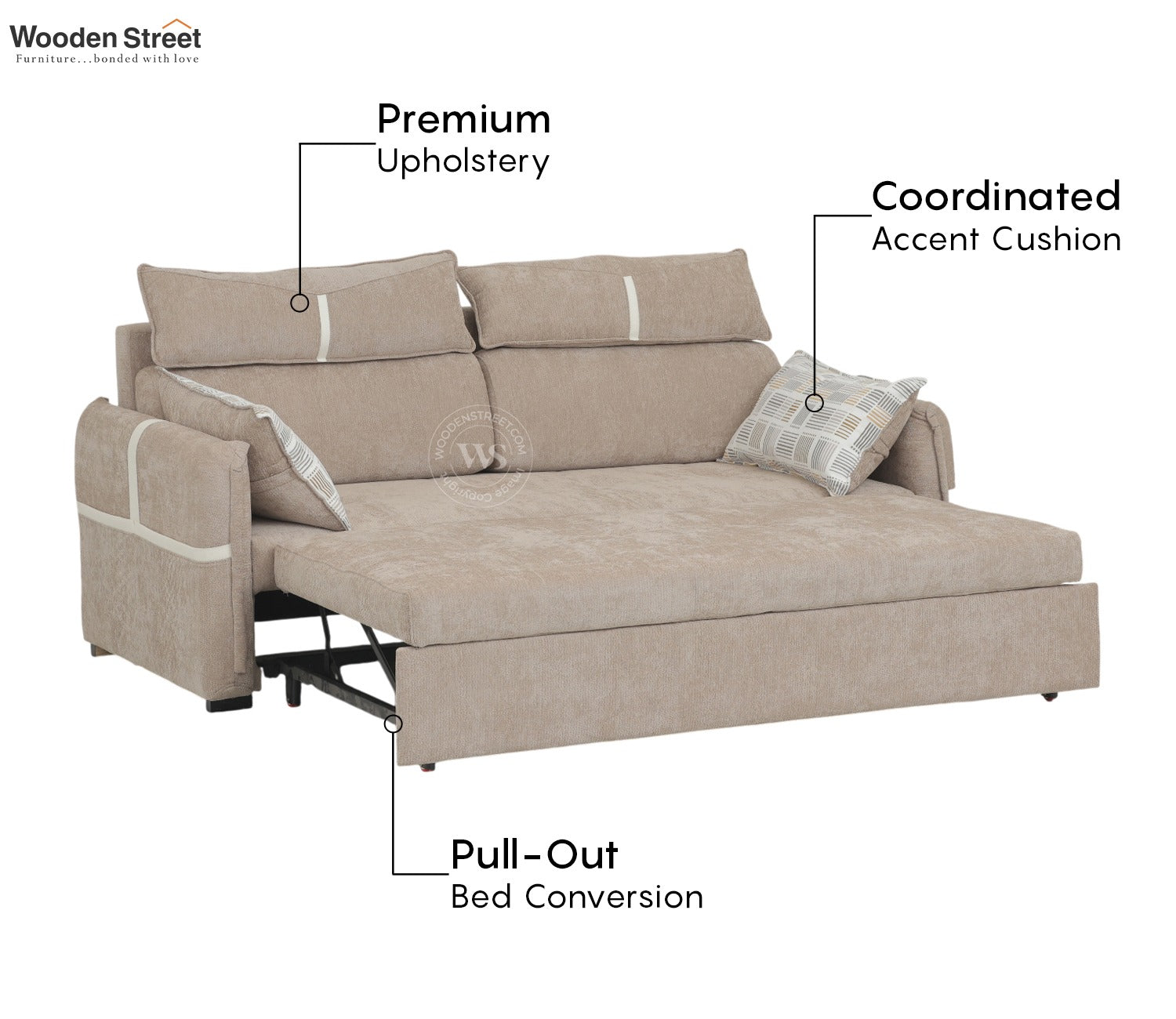 Centrica 3 Seater Premium Fabric Sofa Cum Bed Pull Out Mechanism (Brown)