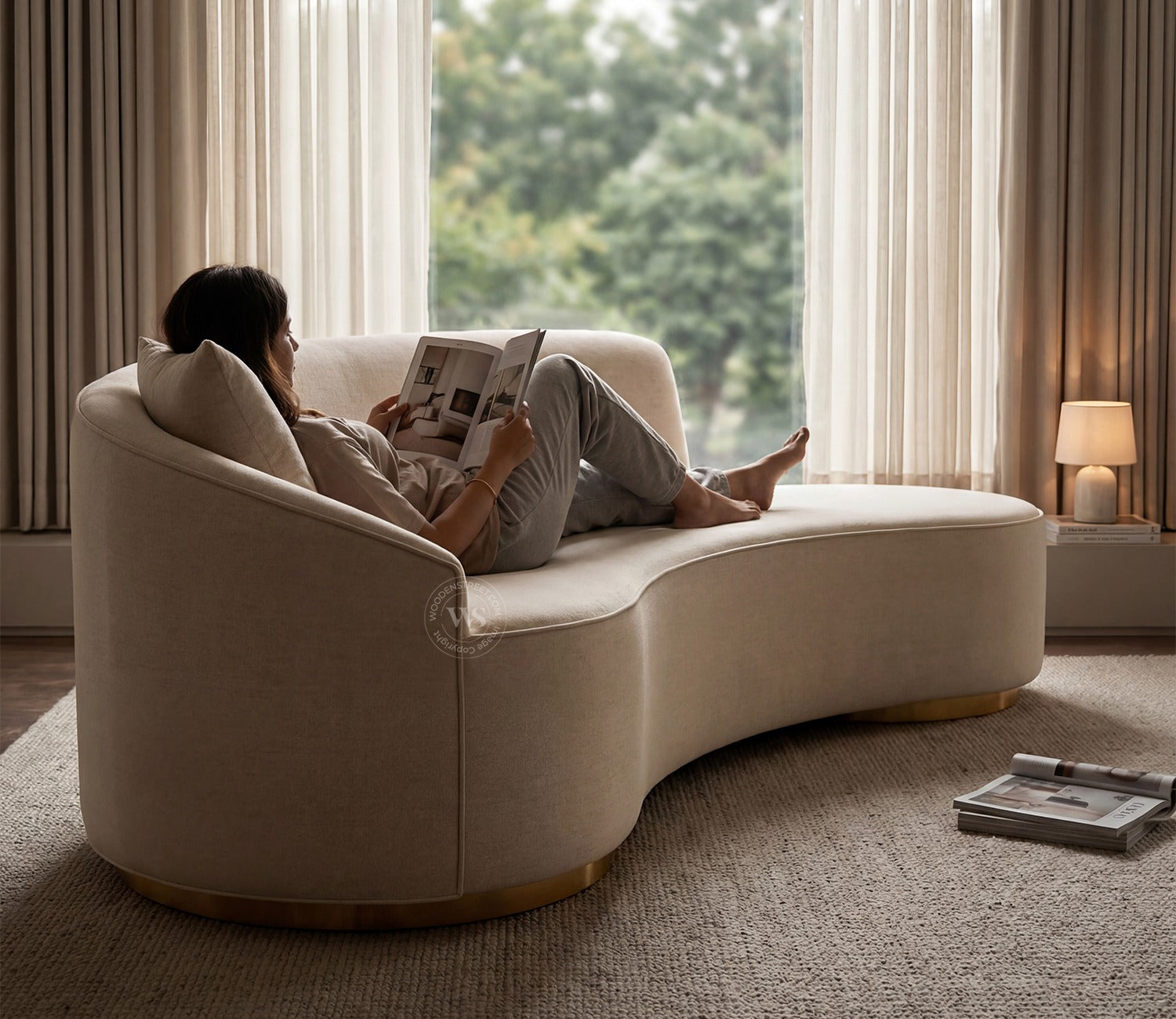 Osbert 3 Seater Curved Sofa (Cotton, Jade Ivory)