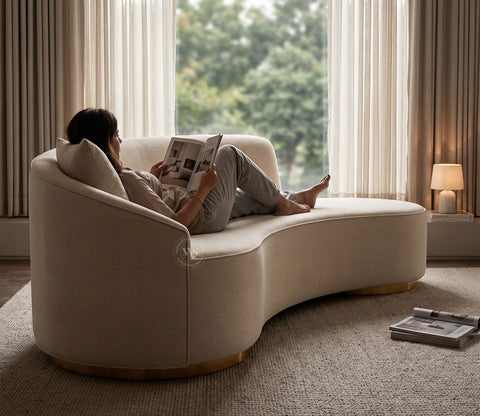 Osbert 3 Seater Curved Sofa (Cotton, Jade Ivory)