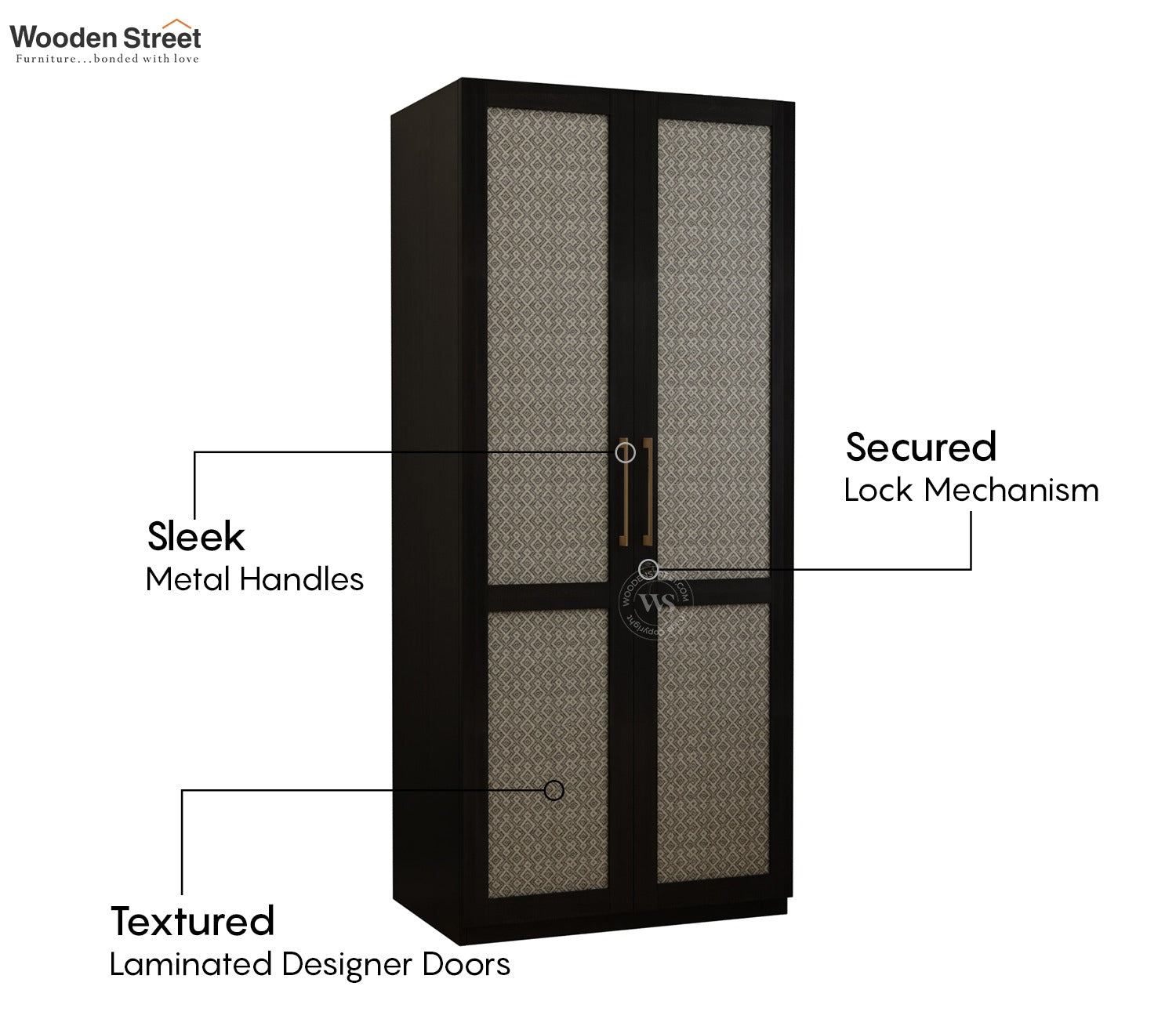 Tactica Engineered Wood Wardrobe with Textured MDF Accented Doors & Drawer Storage (Trellis Pattern)