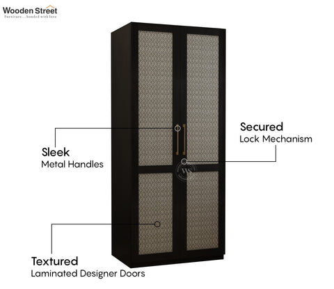 Tactica Engineered Wood Wardrobe with Textured MDF Accented Doors & Drawer Storage (Trellis Pattern)