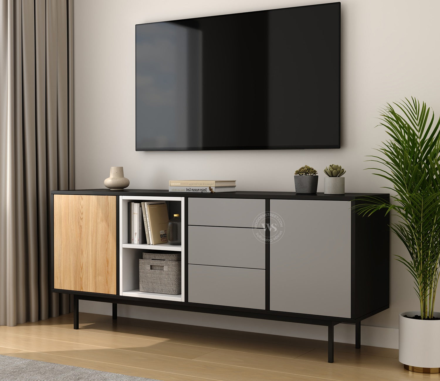 Maven Modern Cabinet and Sideboard with Metal Base (Engineered Wood, Santana Pattern)