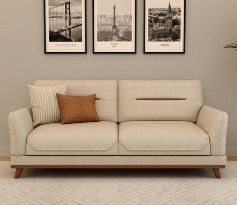 Alvaro 3+1+1 Seater Fabric Sofa with Wooden Accents (Cottage Ivory)